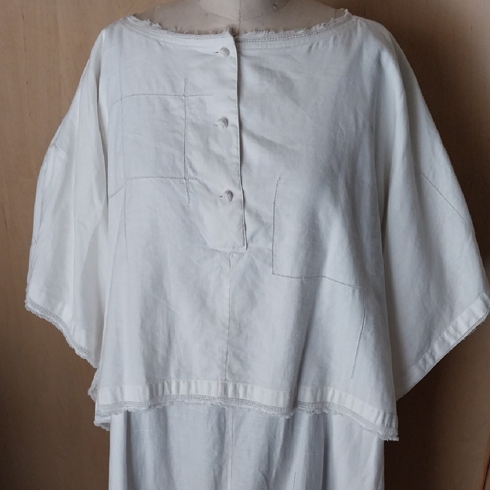 Issey Miyake Vintage 80s Linen/Cotton Midi Dress.  Size Medium-Large